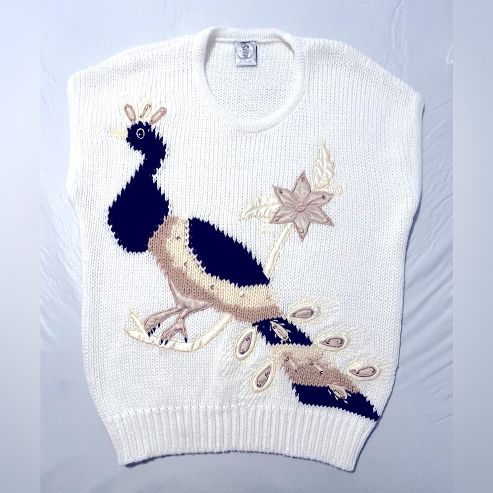 Liliana Womens Peacock Rare Sleeveless Knitted Pullover Sweater Vest Size L